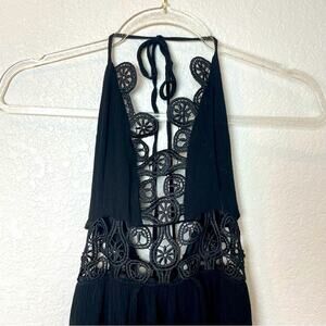 SHINESTAR Black Halter Maxi Dress with Open Lace Detail at Chest Size s